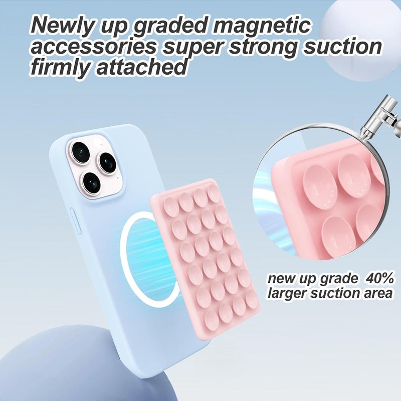 OPOM Magnetic Suction Phone Mount for MagSafe Case,Silicone Sticky Phone Grip Holder for iPhone,Removable Hands-Free Selfie/Video for TikTok & Instagram Influencer/Creator (Pink) - Image 2